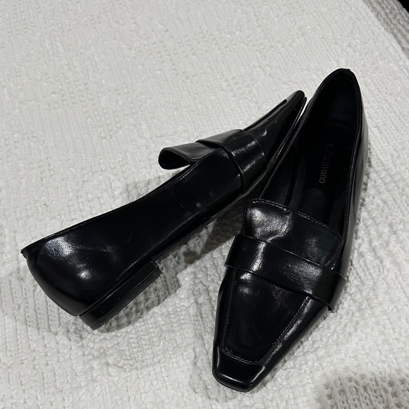 C.PARAVANO Black Square Toe Leather Penny Loafers Flats Sz 38 Classic Neutral - Picture 2 of 7